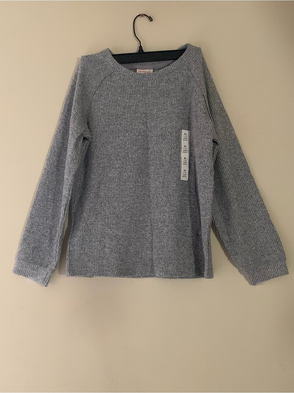 Cat & Jack Heather Gray Ribbed Scoop-Neck Sweater Girls XL (14)